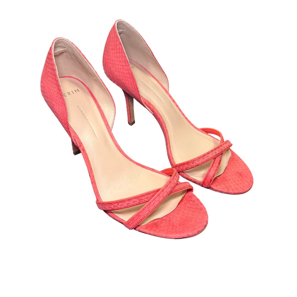 Aerin Pink Snakeskin Crisscross Strappy High Heels Open Toe Sandals Womens 8
